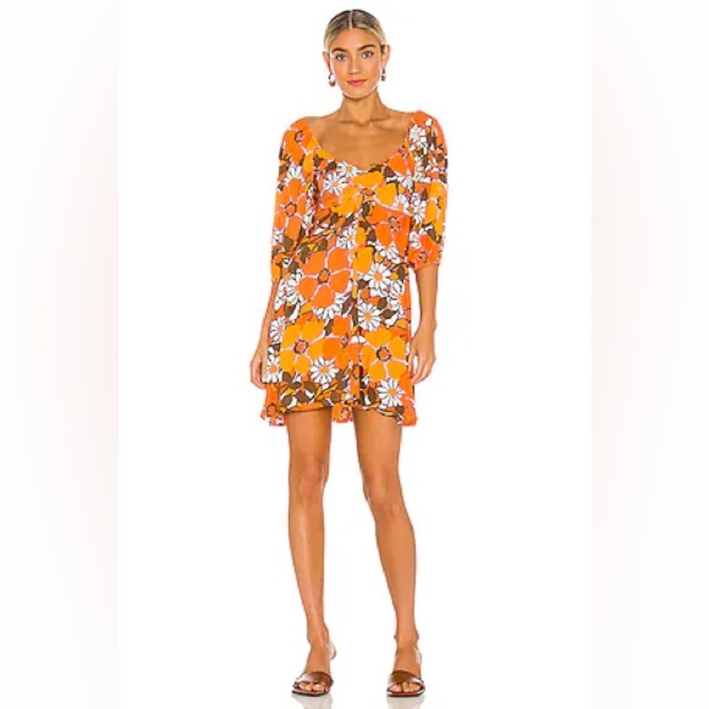 Faithfull The Brand Martine Mini Dress in Orange Isola Floral Boho Retro Size 4